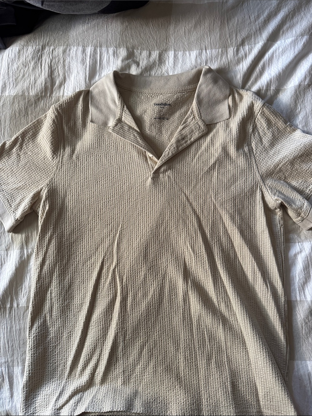 Men's Cream Waffle-Knit Polo Shirt